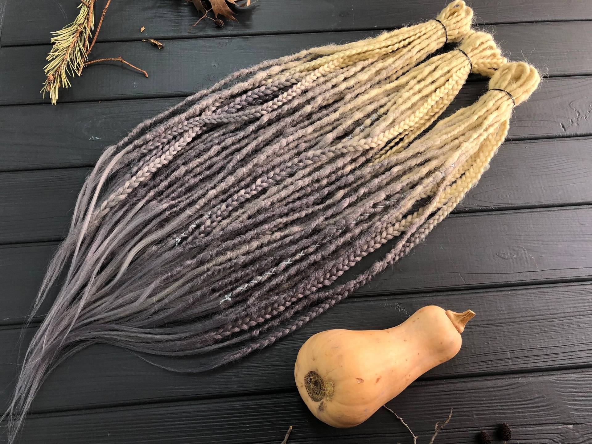 Natürliches Aussehen, Synthetisch, Doppelendig, Blond, Hellgrau, Grau, Ombre-Dreads, Haarverlängerungen, Dreadlocks, Boho, Single-Ended, De Oder Se von DreadsForest