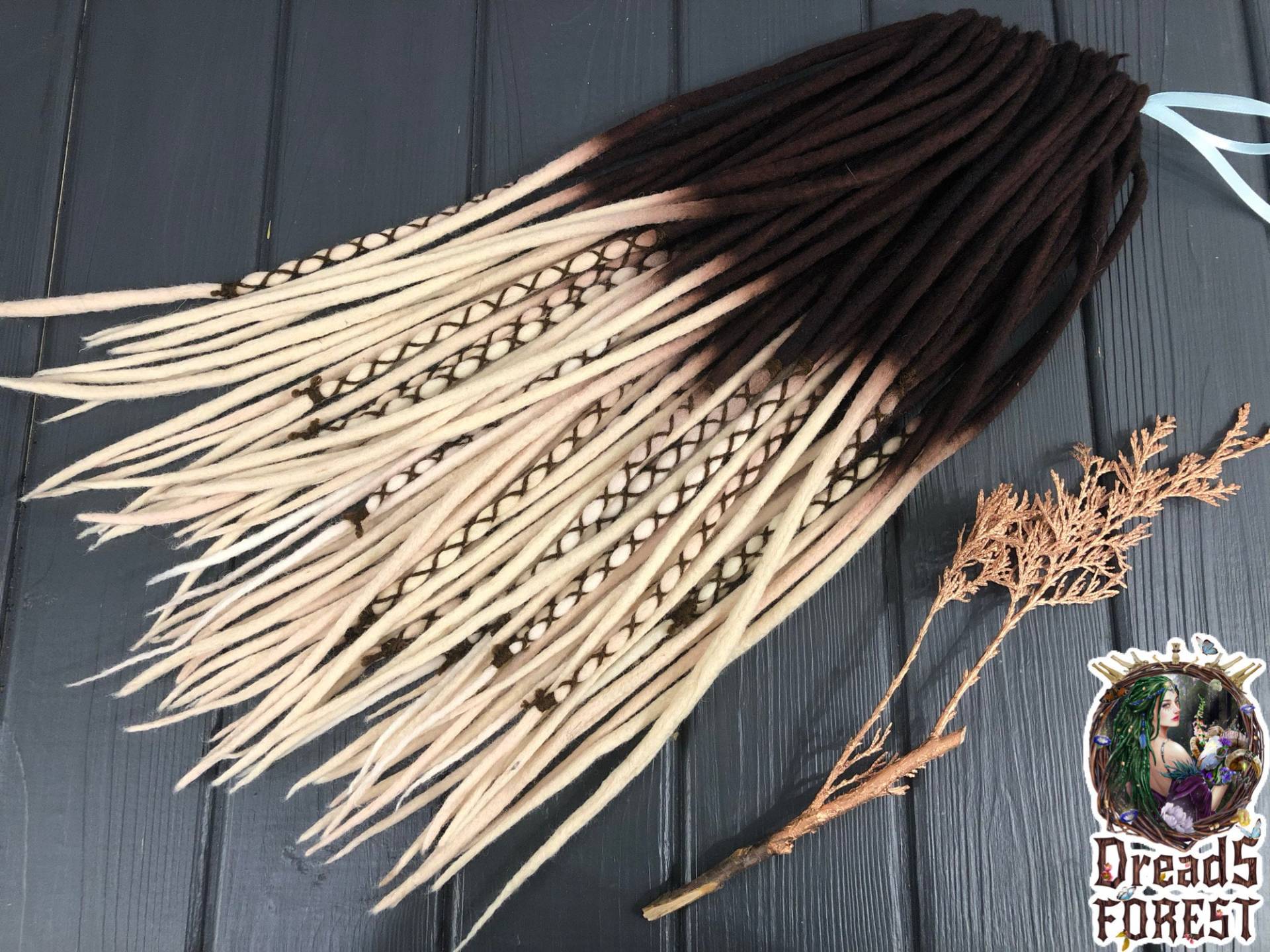 Set Aus Woll-Dreads Im Natürlichen Look, Komplettes De-Dreadlocks-Erweiterungen, Doppelendige Dunkelbraune Aschblonde Akzent-Dreads, Individuelle von DreadsForest