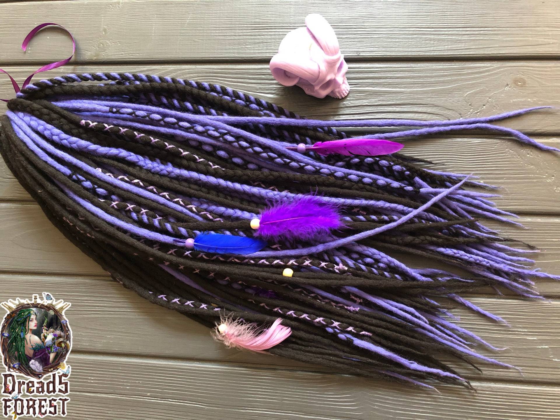 Wolle Ombre Dreadlocks+Zöpfe+Twists Schwarz+Violett Doppelendige Dreads Weiches Set von DreadsForest