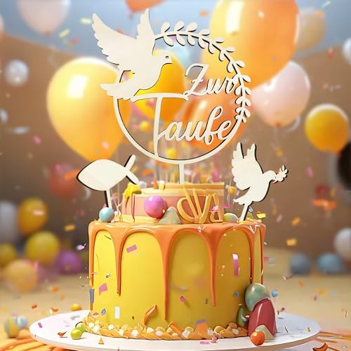 3 Stück Cake Topper Taufe, Holz Tortendeko Taufe, Taufe Fisch Deko Tortendeko Deko Taufe Tisch Party Dekoration für Junge Mädchen Zur Taufe Tortendeko von Dreaku