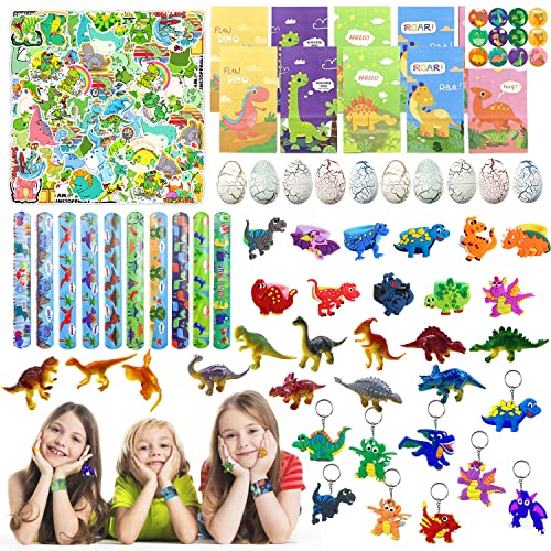 112pcs Dinosaurier Party Mitgebsel Kindergeburtstag Gastgeschenke Deko, Dino Party Children's Birthday Bags, Dino Eier Schnappverschluss Armband Mini Dinosaurier Figuren Schlüsselanhänger Dino Ring von Dream HorseX