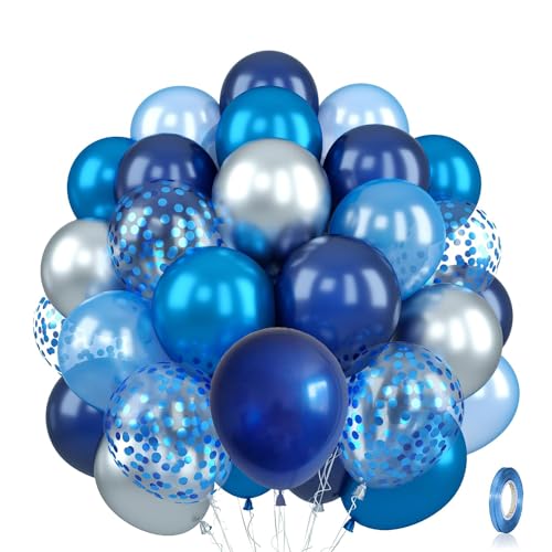 30 Stück Luftballons Blau, metallisches Silberblau und Konfetti Luftballons Set, Luftballons Geburtstag Latex Ballon für Geburtstag Hochzeit Dekoration Jubiläum von Dream HorseX