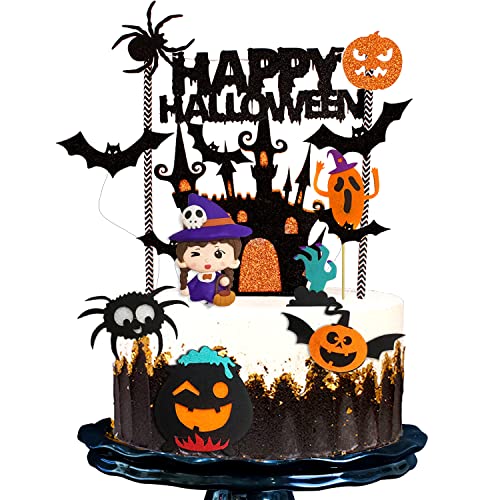 Halloween Party Cupcake Dekorationen, Halloween Kuchenaufsätze, Halloween Cupcake Toppers, Halloween Kuchendekoration Kuchenhut, Schwarzes Schloss Hexe Fledermaus Spinne Kürbis Kuchendekoration von Dream HorseX