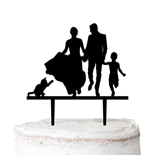 Personalisierte Hochzeitstortenaufsätze aus Acryl, individueller Nachname, eine Familie mit Kindern, schwarzer Kuchenaufsatz, Figuren, Kuchendekoration, Topper für Hochzeit, Top, Verlobung, von DreamAutumn