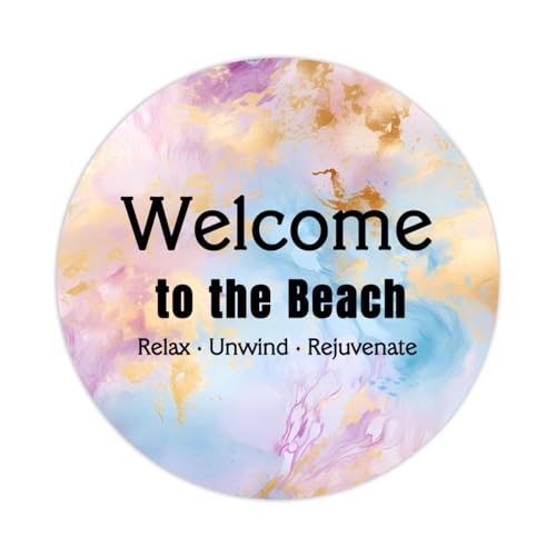 Runde Etiketten mit Aufschrift "Welcome to The Beach Relax Unwind Rejuvenate", 3,8 cm, Positiver Schriftzug, Spruch, Aufkleber für Laptop, Computer, Tassen, Umschläge, Wasserflasche, Rucksack, 100 von DreamAutumn