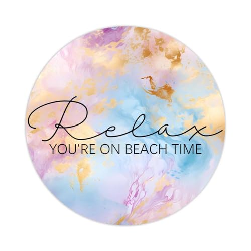 Vinyl-Aufkleber zum Abziehen und Aufkleben, Kreise, "Relax You're On Beachtime", Aufkleber mit inspirierenden Zitaten für Laptop, Umschläge, Gläser, Wasserflaschen, Goodie Bags, Verpackung, 3,8 cm, von DreamAutumn