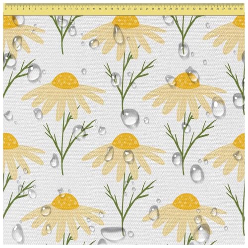 DreamRoots Segeltuch Wasserdicht - Polsterstoff Meterware 160 cm breit - Wasserabweisender Stoff 220 g/m2 600D - Markisenstoff Wasserdicht Meterware Yellow Cute Daisy Flowers 1M von DreamRoots