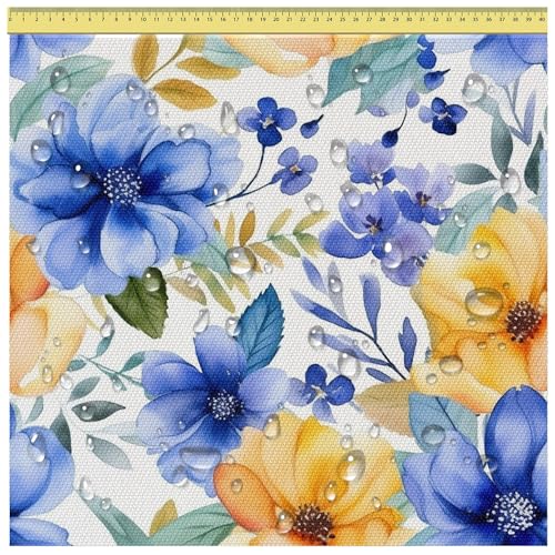 DreamRoots Segeltuch Wasserdicht - Polsterstoff Meterware 160 cm breit - Wasserabweisender Stoff 220 g/m2 600D - Markisenstoff Wasserdicht Meterware Yellow and Blue Flowers 1M von DreamRoots