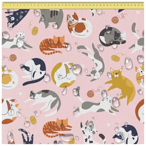 DreamRoots Segeltuch Wasserdicht - Polsterstoff Meterware 160 cm breit - Wasserabweisender Stoff 220 g/m2 600D - Markisenstoff Wasserdicht Meterware Pastel Cats Laufmeter von DreamRoots