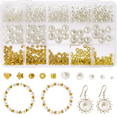 Dreamark 770 Stück Weiße Perlen Set, 4/6/8/10/18mm Weiße Runde Perlen zum Auffädeln Perlen Ketten Selber Machen Set Perlen für Armbänder, Ohrringe, Halskette, Schmuck und Kleidung (Weiß 2) von Dreamark