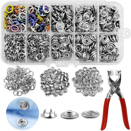 Druckknöpfe Set Mit Zange, 200 Sets Metall Druckknöpfe, 9,5 mm Nähfrei, DIY-Knöpfe Zubehör, Rostfrei, Knöpfe Zum Annähen, Universal Button Werkzeuge Für Kleidung, Taschen & Handarbeit, 10 Farben von Dreamark