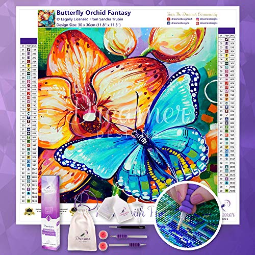 Dreamer Designs - Butterfly Orchid Fantasy, 5D Diamond Painting Kit, 30 x 30 cm (11.8" x 11.8"), Full Drill Square Diamond Art, Malen mit Diamanten von Dreamer Designs