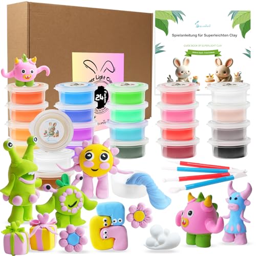 24-Farben Superleichter Clay Set, Lufttrockende Modelliermasse, ultraleichter Modellier-Ton im Set Magic Clay DIY Kreativer Modellierungsteig von Dreamomo