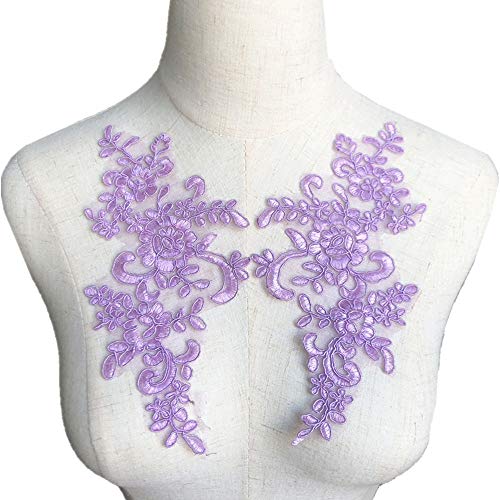 Dreamshome 2 Stück Stickerei Blume Spitze Applikation Netz Trim Nähen Stoff Motiv Hochzeit Kleid Braut DIY Handwerk violett von Dreamshome