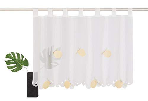 Dreamskull Scheibengardine Voile Bistrogardine Landhaus Küche Kurz Modern Kurzstores Gardinen Kurzgardine Küchengardine Transparent 45 cm Hoch Weiß mit Schlaufen Stickerei Kleinfenster (HxB 45x120cm) von Dreamskull