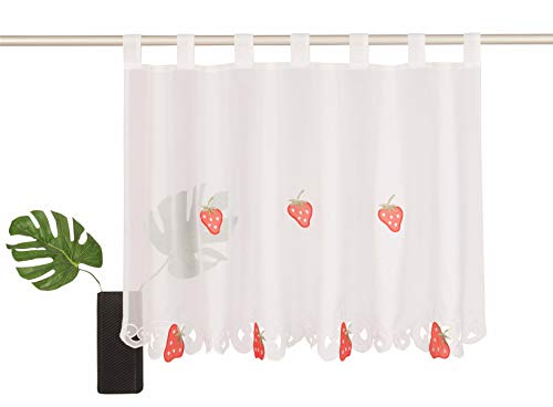 Dreamskull Scheibengardine Voile Bistrogardine Landhaus Küche Kurz Modern Kurzstores Gardinen Kurzgardine Küchengardine Transparent 45 cm Hoch Weiß mit Schlaufen Stickerei Kleinfenster (HxB 45x120cm) von Dreamskull