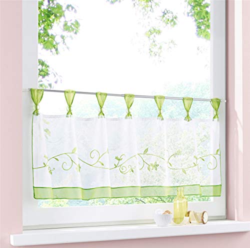 Dreamskull Scheibengardine Voile Bistrogardine Landhaus Küche Kurz Modern Kurzstores Gardinen Kurzgardine Küchengardine Transparent 60 cm Hoch Weiß mit Schlaufen Stickerei Kleinfenster von Dreamskull