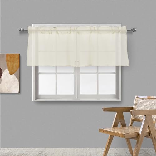 Dreamskull Scheibengardinen Landhaus Bistrogardine Modern Voile Bistro Küche Kurz Kleine Fenster Landhausstil Transparent Kurzstores Gardinen Kurzgardine mit Tunnelzug Wohnzimmer 90 120 140 cm Breit von Dreamskull