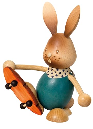 Drechslerei Kuhnert Osterdekoration/Osterhase „Stupsi Hase mit Skateboard“ 11 cm, aus feinstem Holz, für EIN Bezauberndes Osterfest oder eine dauerhafte Dekoration, Holzkunst Made in Germany von Drechslerei Kuhnert