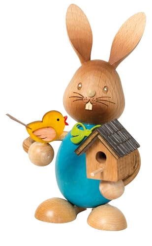 Drechslerei Kuhnert Osterdekoration/Osterhase „Stupsi Hase mit Vogelhaus“ 11 cm, aus feinstem Holz, für EIN Bezauberndes Osterfest oder eine dauerhafte Dekoration, Holzkunst Made in Germany von Drechslerei Kuhnert