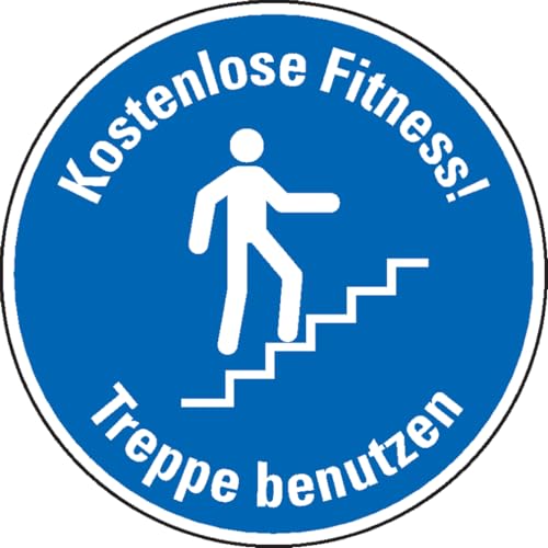 Dreifke® Aufkleber I Hinweisschild Kostenlose Fitness! Treppe benutzen, Folie, selbstklebend, Ø 100mm von Dreifke