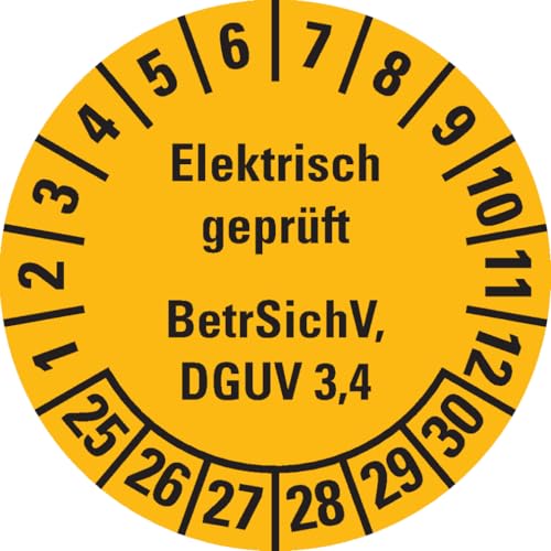 Dreifke® Aufkleber I Prüfpl.Elektr.geprüft, BetrSichV, DGUV 3/4, 25-30, gelb, Dokufolie, Ø 30mm, 18 Stück von Dreifke