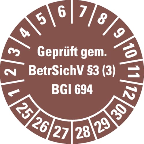 Dreifke® Aufkleber I Prüfplakette BGI 694 25-30, braun, Dokumentenfolie, selbstklebend, Ø30mm, 18 Stück von Dreifke