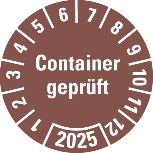 Dreifke® Aufkleber I Prüfplakette Container geprüft 2025, braun, Hochleistungsfolie, Ø 30mm, 18 Stück von Dreifke