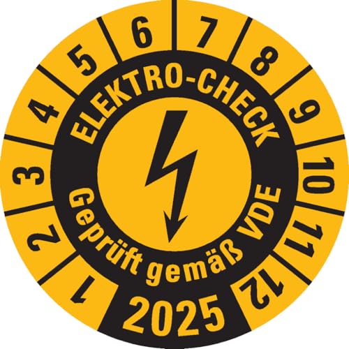 Dreifke® Aufkleber I Prüfplakette ELEKTRO-CHECK Geprüft.., 2025, gelb, Dokumentenfolie, Ø 20mm, 36 Stück von Dreifke