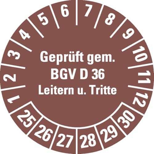 Dreifke® Aufkleber I Prüfplakette Geprüft gem. BGV D 36 ..., 25-30, braun, Dokufolie, Ø 30mm, 18 Stück von Dreifke