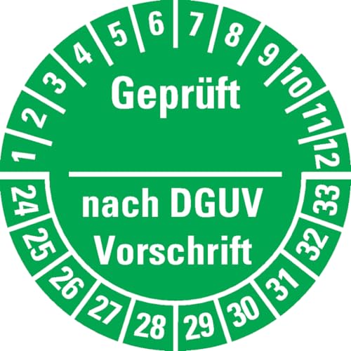 Dreifke® Aufkleber I Prüfplakette Geprüft nach DGUV Vorschrift 24-33, grün, Dokumentenfolie, Ø 25mm, 21 Stück, DGUV von Dreifke