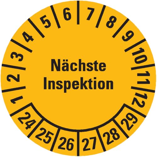 Dreifke® Aufkleber I Prüfplakette Nächste Inspektion 24-29, gelb, Dokumentenfolie, Ø 20mm, 36 Stück von Dreifke