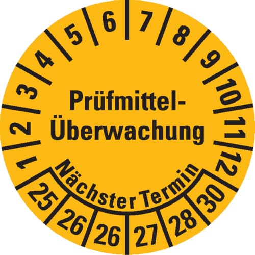 Dreifke® Aufkleber I Prüfplakette Prüfmitteltelü.Nä.Termin 25-30, gelb, Dokumentenfolie, Ø 20mm, 36 Stück von Dreifke