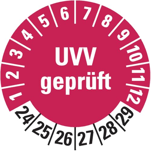 Dreifke® Aufkleber I Prüfplakette UVV geprüft 24-29, rot, Dokumentenfolie, selbstklebend, Ø30mm, 18 Stück von Dreifke