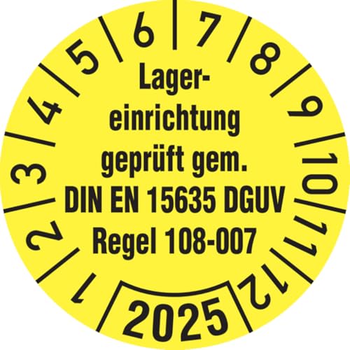 Dreifke® Aufkleber Jahresprüfplakette, Lagererinrichtung DIN EN 15635 DGUV Regel 108-007, Ø 30 mm - Bogen = 10 Stk., Folie selbstklebend 10 Stk. von Dreifke