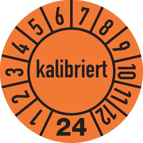 Dreifke® Aufkleber Jahresprüfplakette, kalibriert, orange/schwarz, Folie, Ø 10 mm - Bogen = 10 Plaketten, Folie selbstklebend 10 Stk. von Dreifke