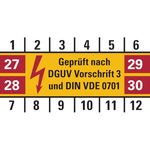 Dreifke® Aufkleber Prüfplakette, DGUV Vorschrift 3 & DIN VDE 0701, Folie, 25x50 mm - Bogen = 10 Plaketten, Folie selbstklebend 10 Stk. von Dreifke