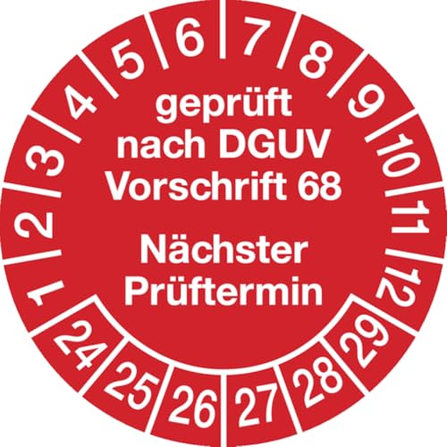 Dreifke® Aufkleber Prüfplakette, DGUV Vorschrift 68 Nächster Prüftermin, rot/weiß, Folie, Ø 30 mm - Bogen = 10 Stk., Folie selbstklebend 10 Stk. von Dreifke