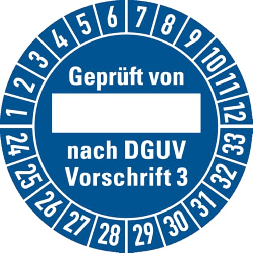 Dreifke® Aufkleber Prüfplakette, Geprüft von_____ nach DGUV Vorschrift 3, blau/weiß, Ø 30mm - Bogen = 10 Plaketten, Dokumentenfolie selbstklebend 10 Stk. von Dreifke