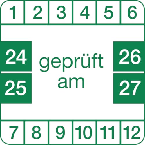 Dreifke® Aufkleber Prüfplakette, "geprüft am", grün/weiß, Folie, 30x30 mm - Bogen = 10 Plaketten, Folie selbstklebend 10 Stk. von Dreifke