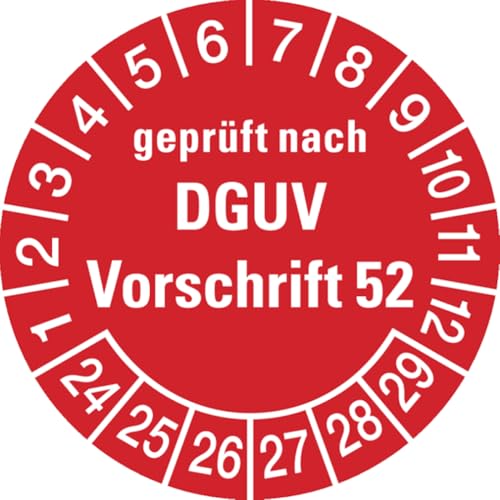 Dreifke® Aufkleber Prüfplakette, geprüft nach DGUV Vorschrift 52, rot/weiß, Folie, Ø 30 mm - Bogen = 10 Plaketten, Folie selbstklebend 10 Stk. von Dreifke