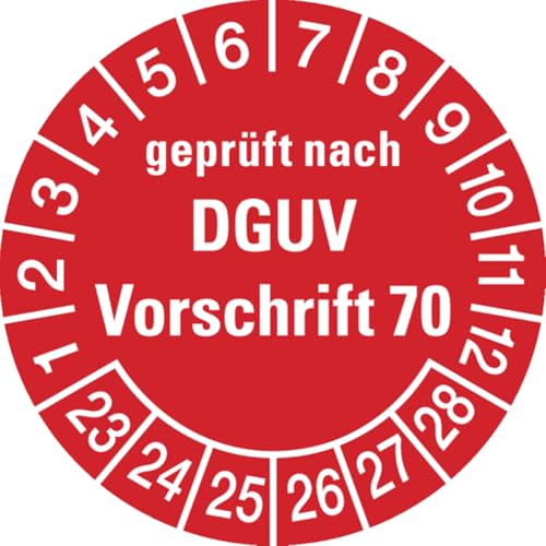 Dreifke® Aufkleber Prüfplakette, geprüft nach DGUV Vorschrift 70, rot/weiß, Folie, Ø 30 mm - Bogen = 10 Plaketten, Folie selbstklebend 10 Stk. von Dreifke