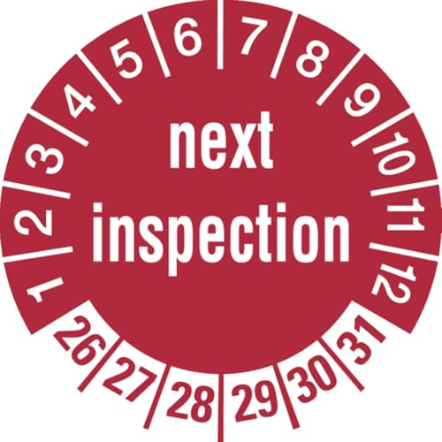 Dreifke® Aufkleber Prüfplakette, next inspection, rot/weiß, Folie, Ø 30 mm - Bogen = 10 Plaketten, Folie selbstklebend 10 Stk. von Dreifke