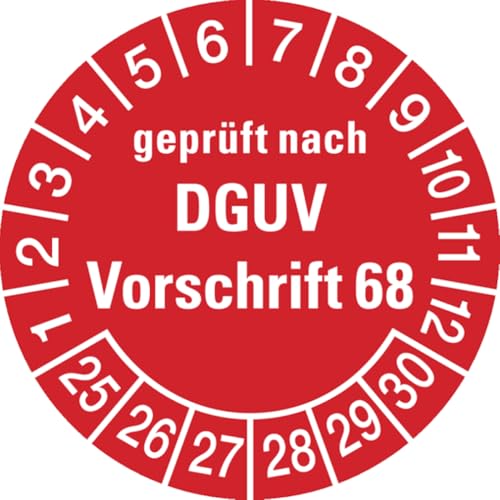 Dreifke® Aufkleber Prüfplaketten, geprüft nach DGUV Vorschrift 68, rot/weiß, Folie, Ø 30mm - Bogen = 10 Plaketten, Folie selbstklebend 10 Stk. von Dreifke