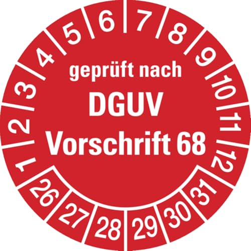 Dreifke® Aufkleber Prüfplaketten, geprüft nach DGUV Vorschrift 68, rot/weiß, Folie, Ø 30mm - Bogen = 10 Plaketten, Folie selbstklebend 10 Stk. von Dreifke