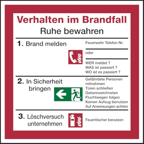 Dreifke® Aufkleber Verhalten im Brandfall für Rettungspläne | 200x200 mm, 1 Stk von Dreifke