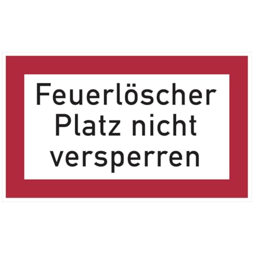 Dreifke® Feuerwehrschild, Feuerlöscher Platz nicht versperren - angelehnt an DIN 4066 | Alu geprägt | 200x120 mm, 1 Stk von Dreifke