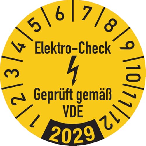 Dreifke® Jahresprüfplakette, Elektro-Check Geprüft gem. VDE, gel - 30 mm Folie selbstklebend | 10 Stk von Dreifke