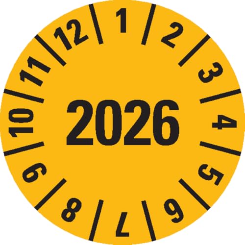Dreifke® Jahresprüfplakette 2026, gelb, Folie, ablösbar, Ø 10mm, 128 Stück von Dreifke