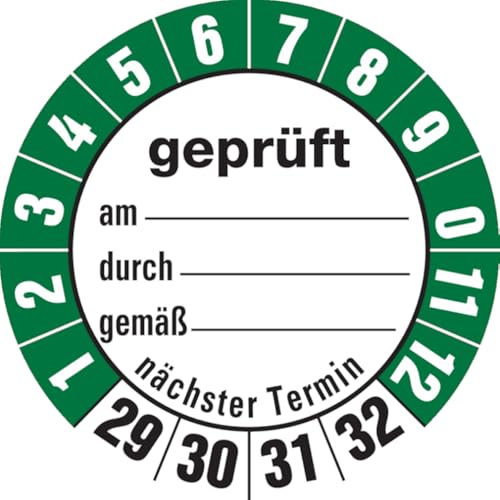 Dreifke® Prüfetiketten geprüft am... durch... gemäß..ab 29 weiß/ - 35 mm Folie selbstklebend | 10 Stk von Dreifke